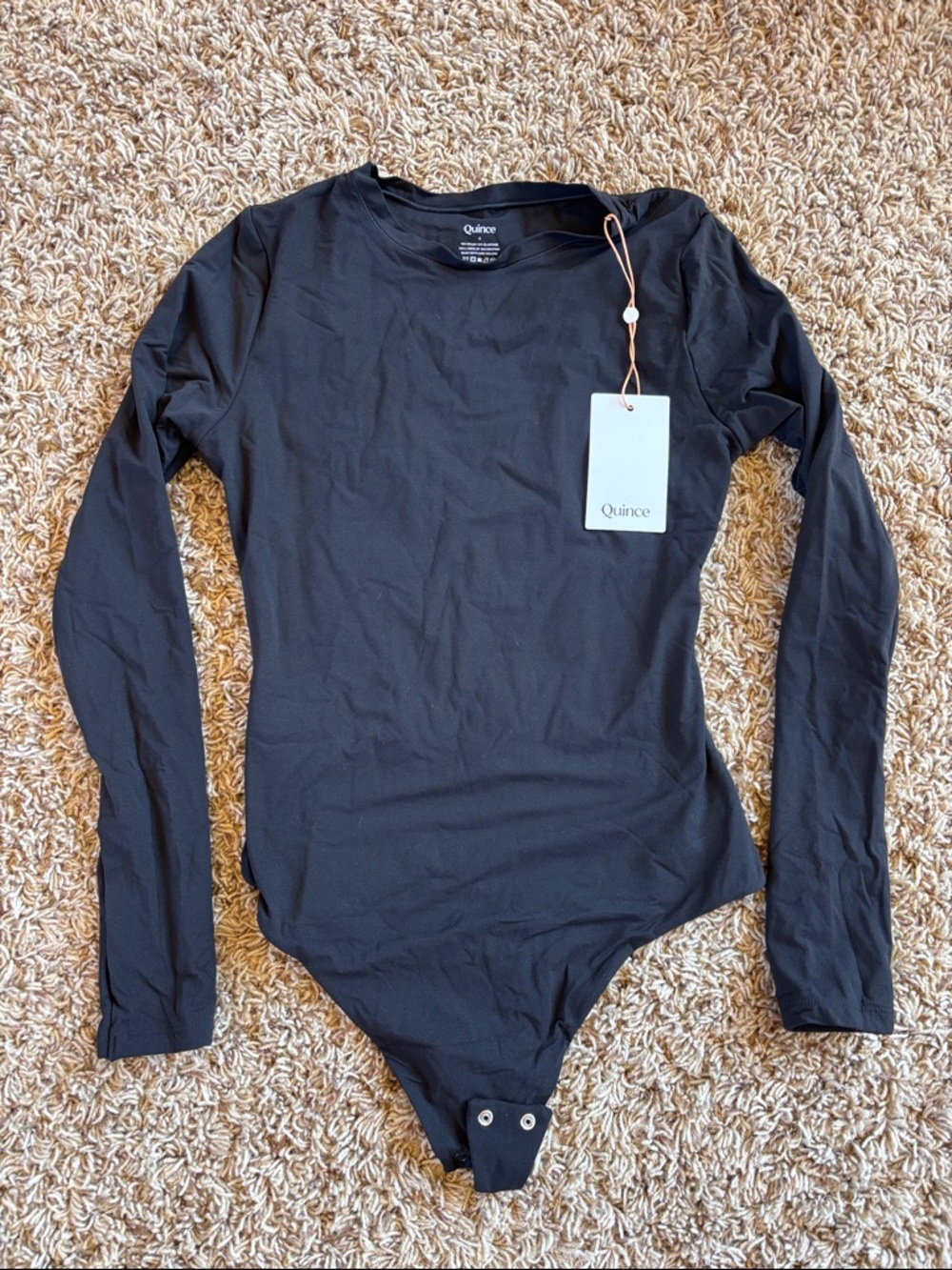 Quince Black Long-Sleeve Crew Neck Bodysuit